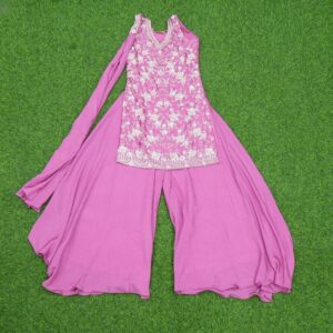 Pink Color Embroidered Georgette Sharara Set