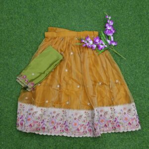 Mustard Gold and Mehendi Green Color Tissue Paithani Half Saree