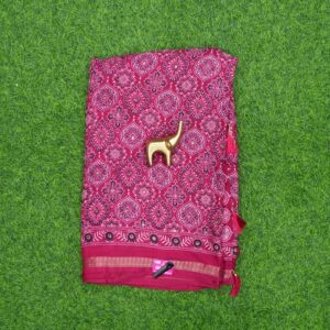 Rani Pink Color Traditional Ajrakh Floral Printed Saree
