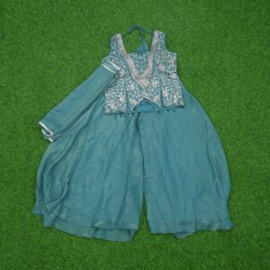 5 2210 Teal Blue Color Floral Embroidered Georgette Sharara Set