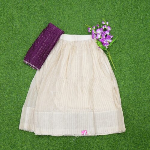 Cream and Purple Color Designer Half Saree