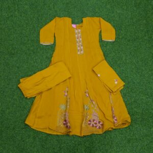 Yellow Color Thread Embroidered Designer Dress