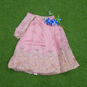 Onion Pink Color Silver Zari Work With Thread Borders Chinon Silk Half Saree