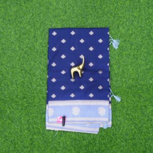 7 1400 Blue and Indigo Blue Color Silver Zari Motifs Chanderi Banarasi Fancy Saree