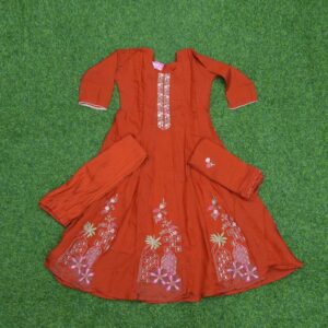 Orange Color Thread Embroidered Designer Dress