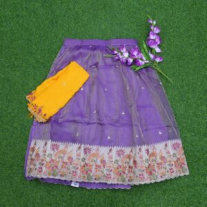 Lavender and Yellow Color Tissue Paithani Border Half Saree