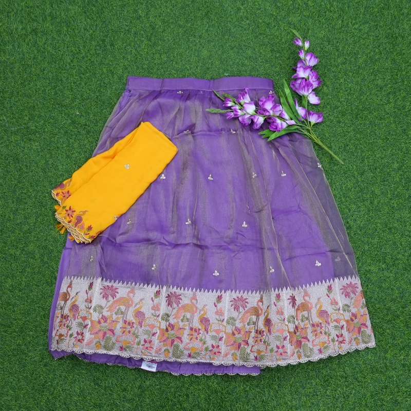 Lavender and Yellow Color Tissue Paithani Border Half Saree
