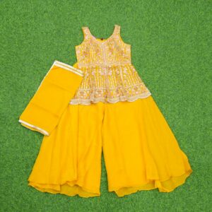 7 2810 Yellow Color Heavy Embroidered Georgette Sharara Set