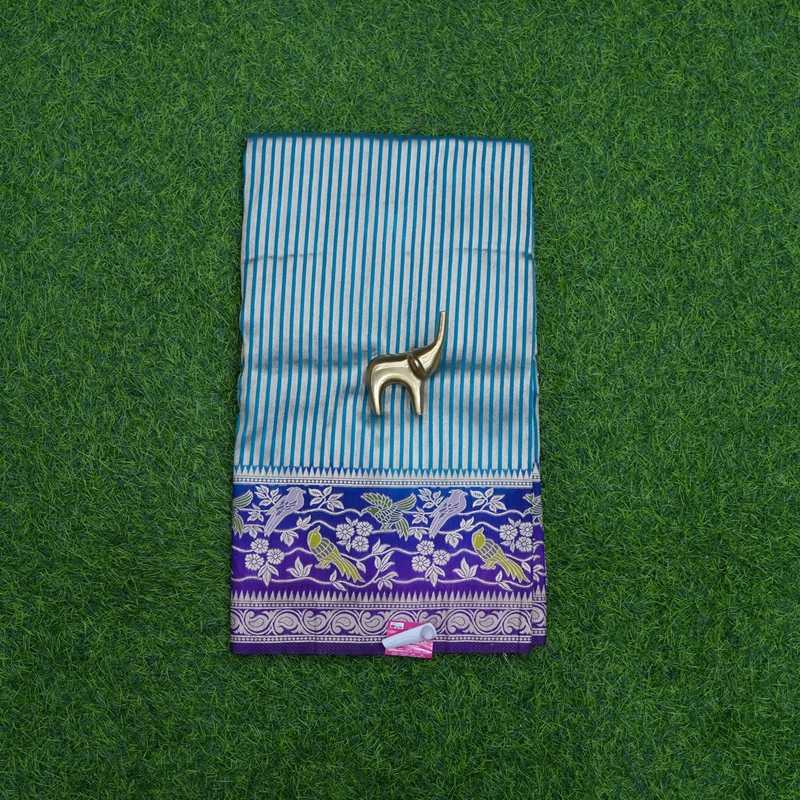 Sky Blue and Purple Color Banarasi Jamdani Silk Fancy Saree