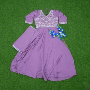 9 1840 Dusty Purple Color White Floral Thread Embroidered Designer Long Frock