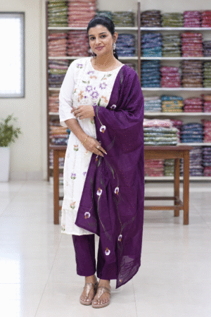 White and Purple Color Embroidered Designer Dress