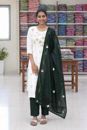 Elegant Green Dupatta in a Fabric Showroom White and Green Color Embroidered Designer Dress